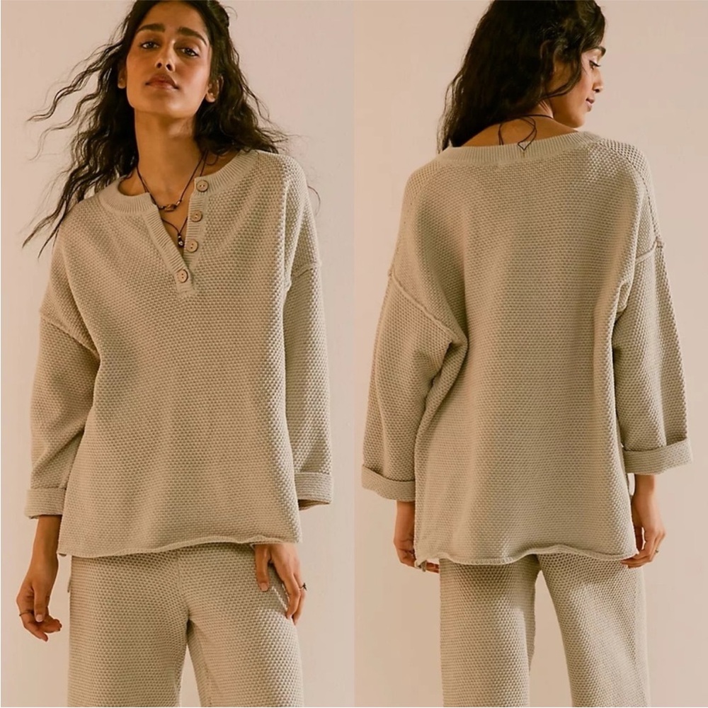 Free People Hailee Sweater Only 100% Cotton Henley Small